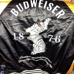 Budweiser Black Satin Jacket Gold Accent sleeves sz Small